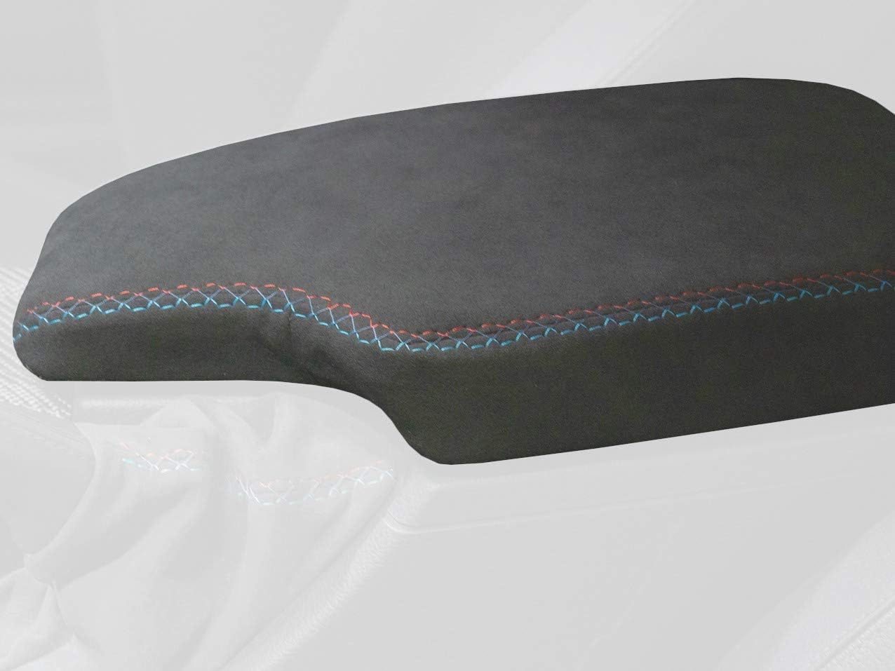 RedlineGoods armrest Cover Compatible with BMW 4-Series 2013-19. Tailor Made - not Universal. Genuine top-Grade Italian Black Suede (Alcantara) with Blue Thread