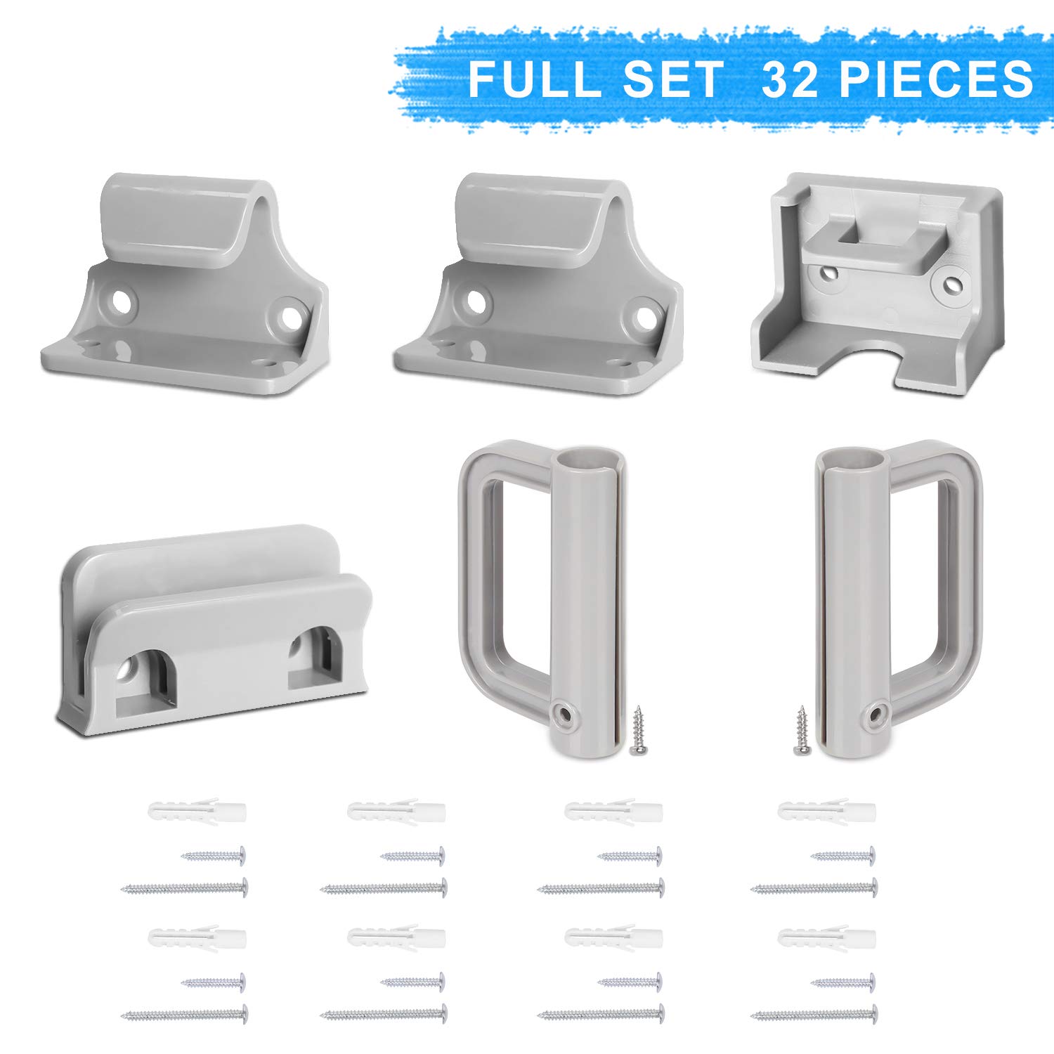 Babepai Hardware Replacement Parts Kit for Retractable Baby Gate, Full Set Wall Mounting Accessories Brackets Screws Grey