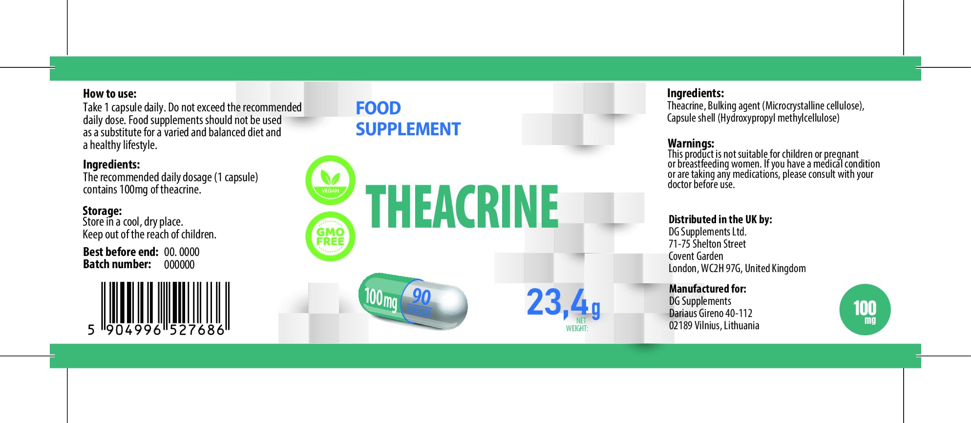 Hepatica Théacrine 100 mg | 90 Gélules Véganes | Réserve 3 Mois | Ingrédient Unique | GMP & laboratoire indépendant