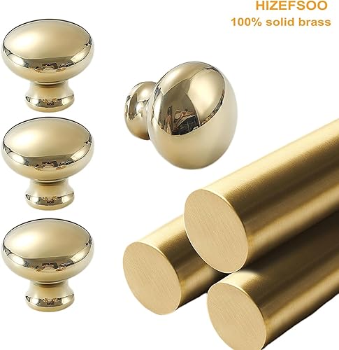 Miniatura 5 de 4 pomos dorados cepillados para gabinetes, pomos de latón dorado para cajones, pomos de gabinete de cajones de latón macizo, pomos dorados para