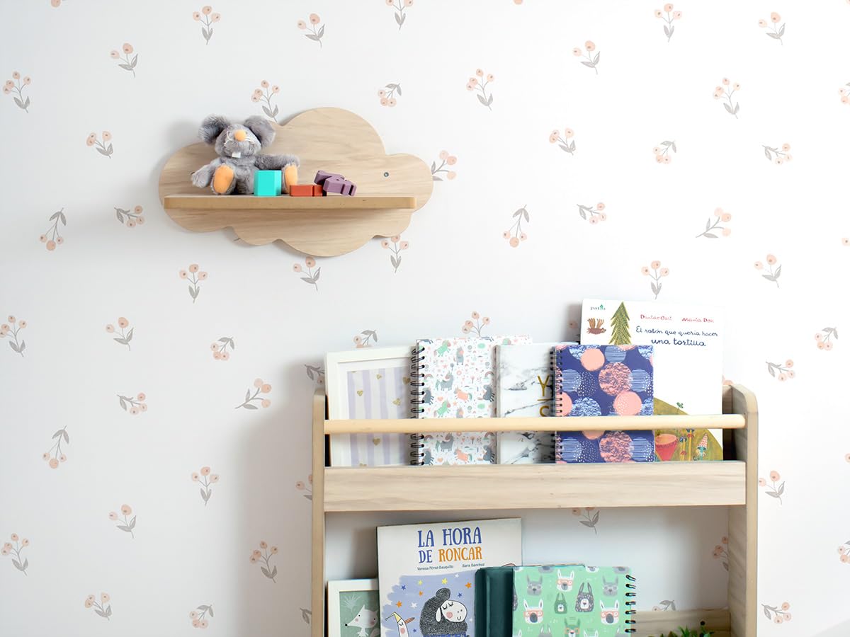 Bainba - Étagère Murale Nuage en Bois pour Chambre bébé et Enfant - 39 cm - Finition MDF Bouleau/Bois Naturel