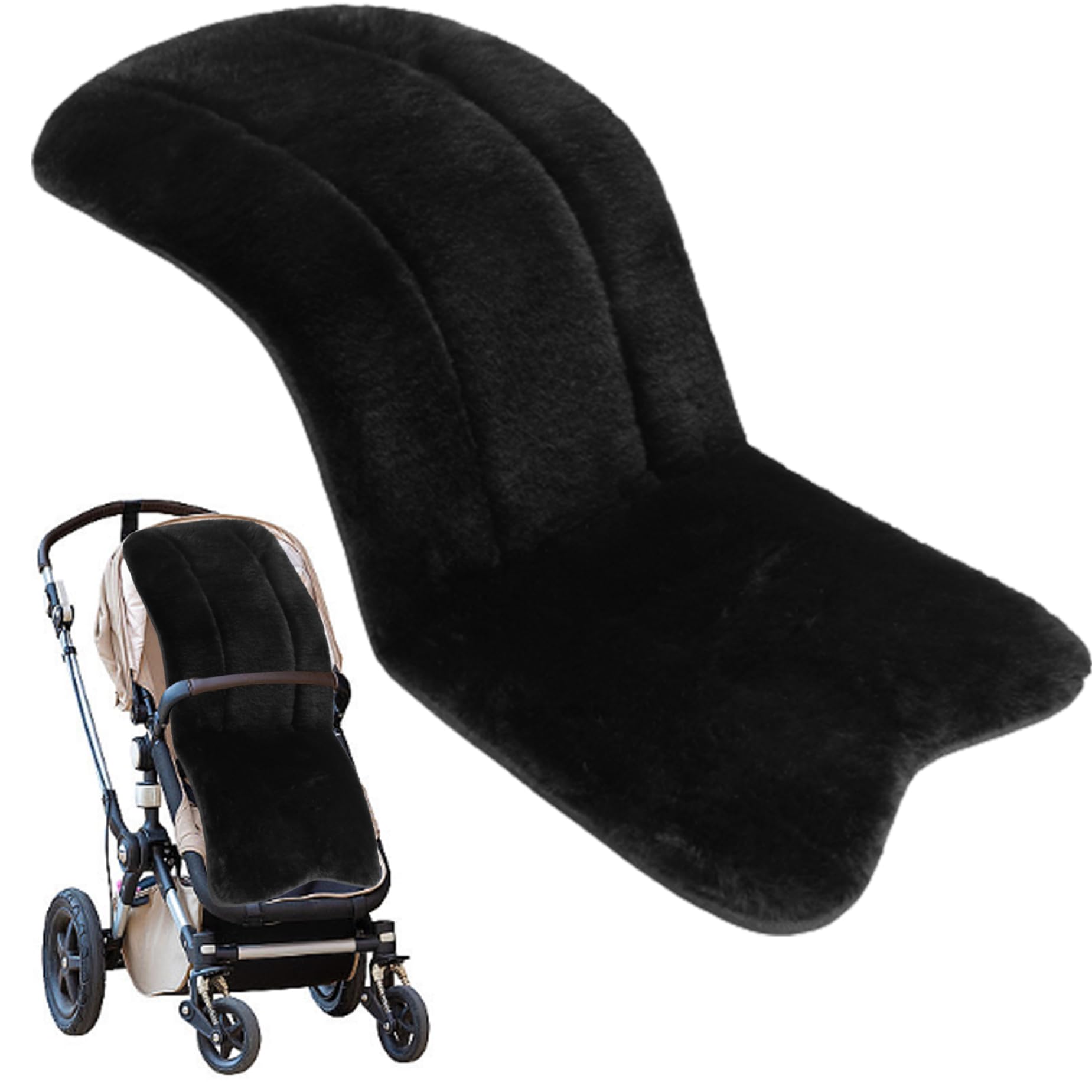 Stroller Seat Liner, 30x15inch Thick Plush Pram Liner, Soft Baby Pushchair Seat Liners, Winter Warm Baby Stroller Cushion Pad for Baby Stroller, Dining Chair (Black)