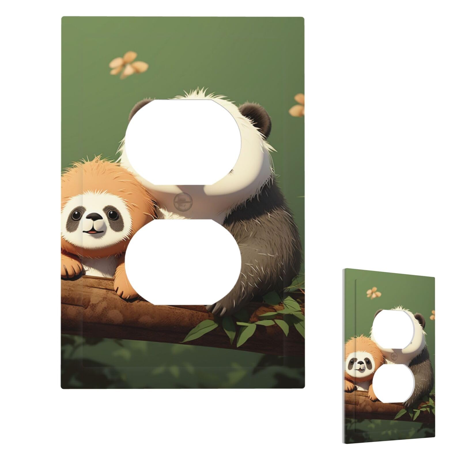 Cute Animal and Sloth Wall Plate Cover Duplex, Modern Decorative Light Switch Cover Unbreakable Receptacle Outlet Covers for Living Room Bedroom Decor