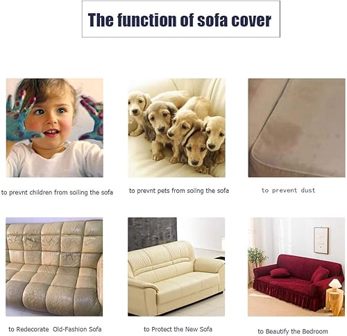Miniatura 5 de Funda de sofá de 1 pieza para sofá de 2 plazas, funda elástica de fácil ajuste, protector duradero de muebles con falda, fundas de sofá lavables