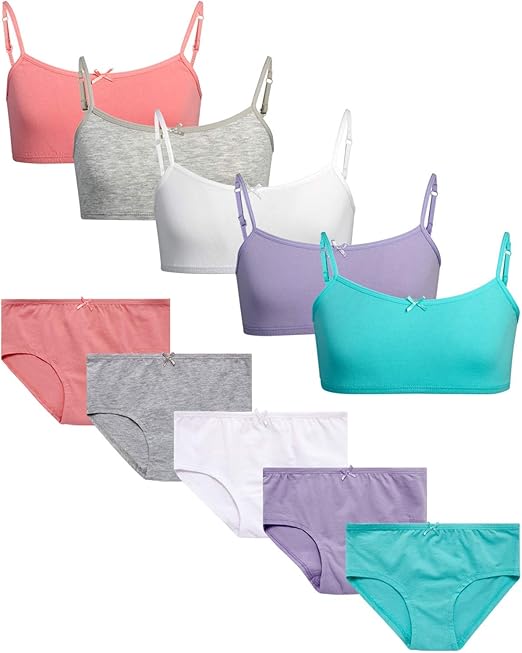 Rene Rofe Girls’ Matching Training Bra Set Cotton Crop Cami Bralette