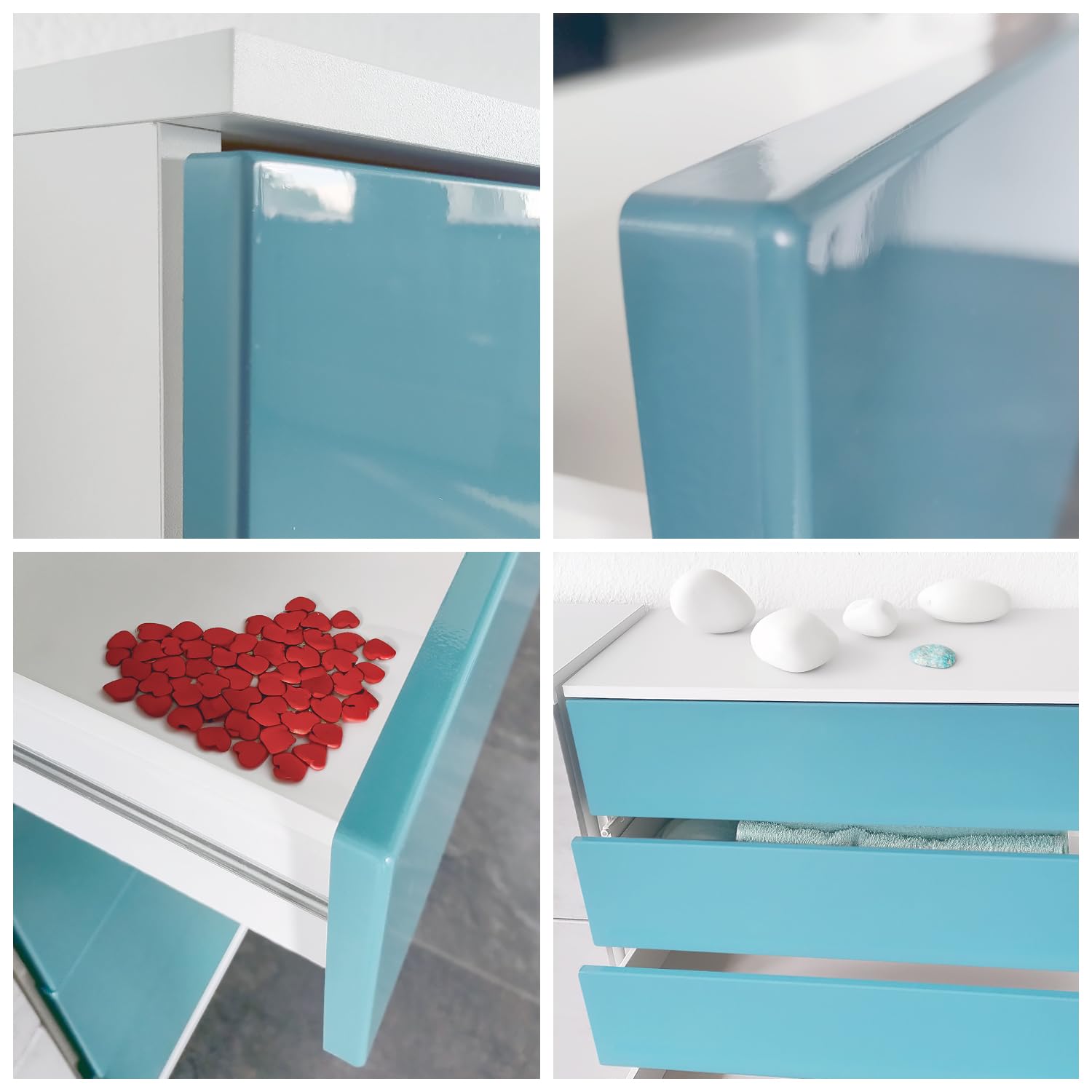 Vladon Kommode Pavos V3, Sideboard mit 4 Schubladen Weiß matt/Weiß Hochglanz (76 x 76 x 35 cm)