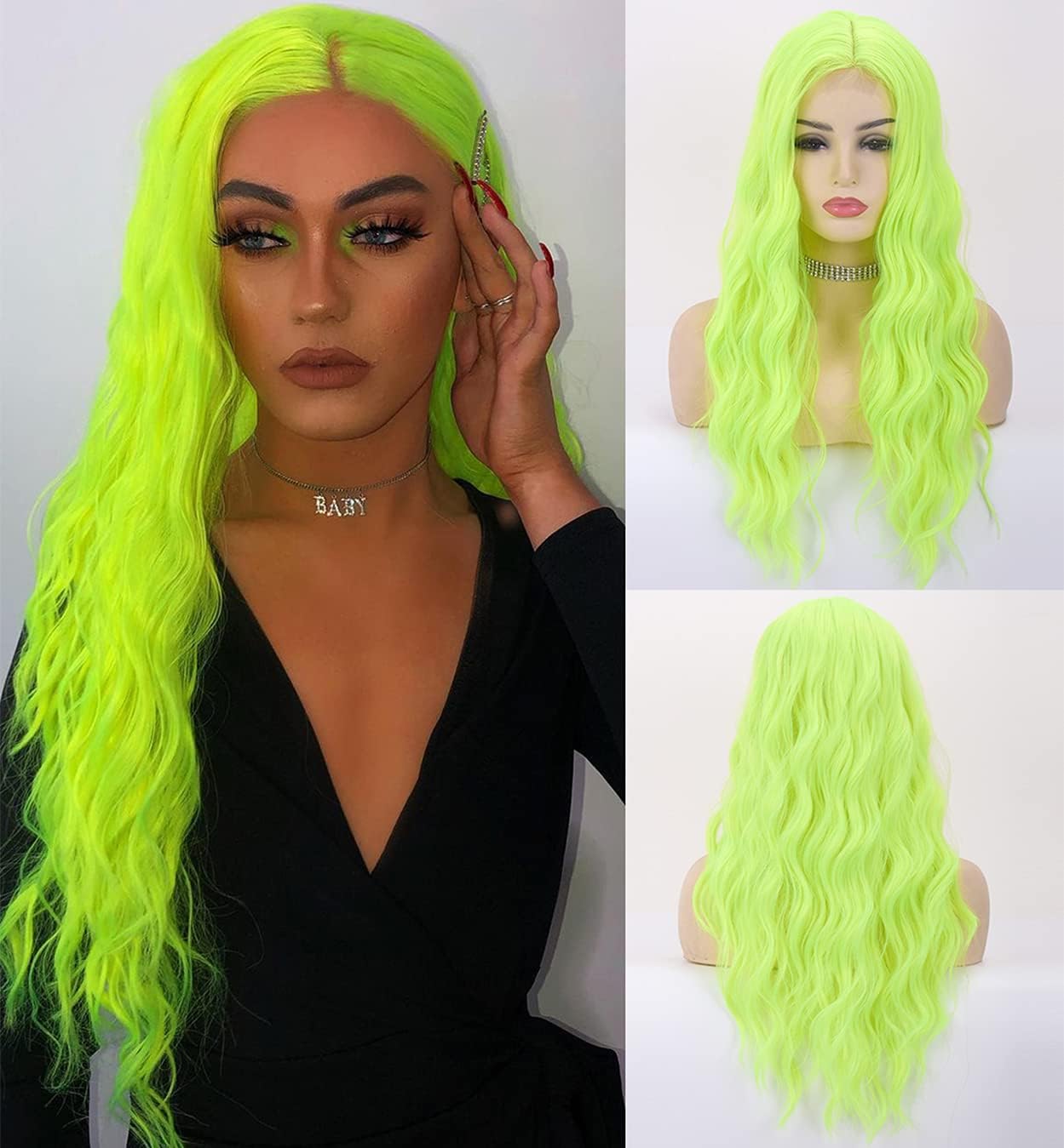 LEMEIZ Neon Green Wigs for Women Lime Green Wigs for Women Fluorescent