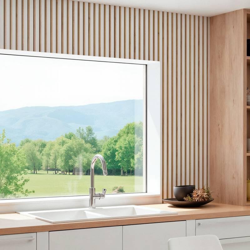 DECOON – Panel de pared listones de madera rígida 250 x 30 x 1,4 cm, decoración blanca y fondo de roble, revestimiento decorativo 3D para paredes interiores, fácil de colocar, efecto alivio moderno
