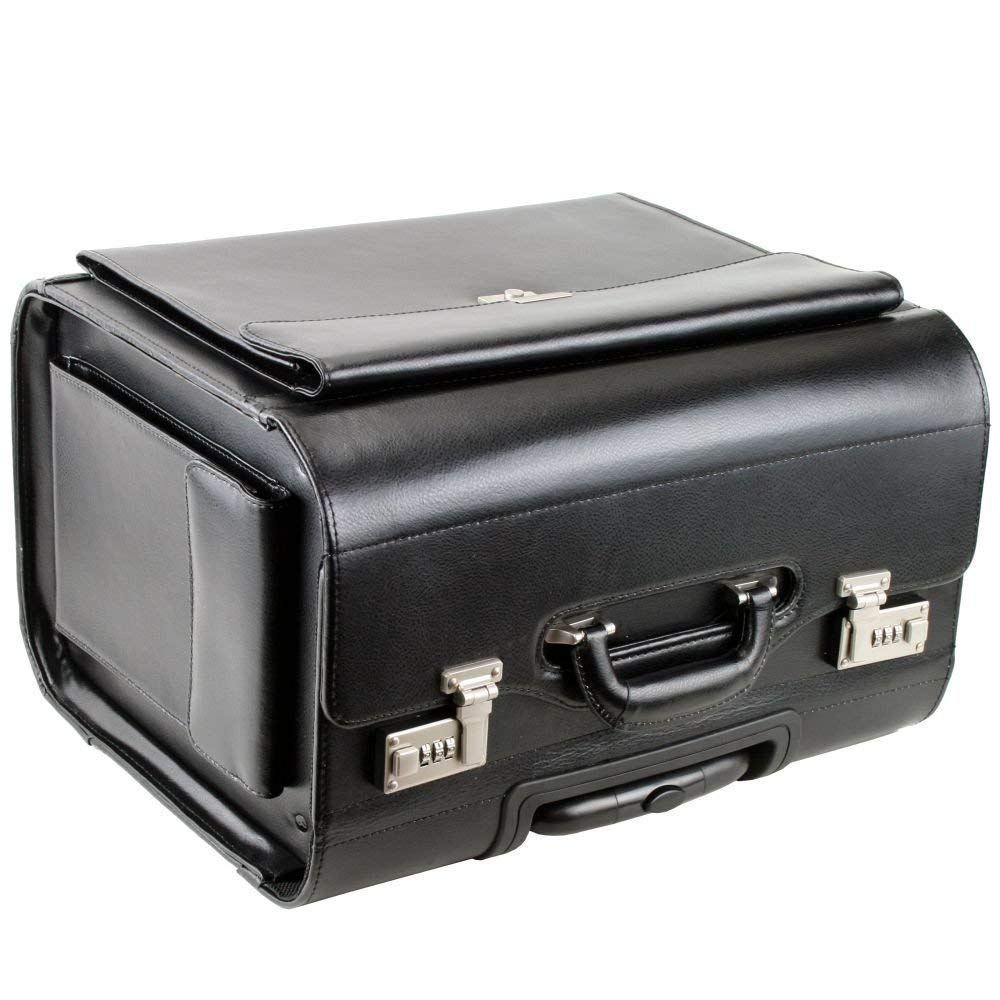 Pilotenkoffer Leder Groß Aktenkoffer XL Koffer Trolley 45L Schwarz 50 cm Bowatex
