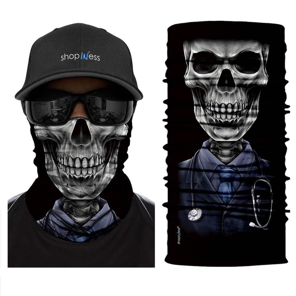 ShopINess Scaldacollo Multifunzionale Bandana Tubolare Teschio Unisex per Moto, Sport Outdoor, Carnevale e Halloween – Collezione Stampe Realistiche