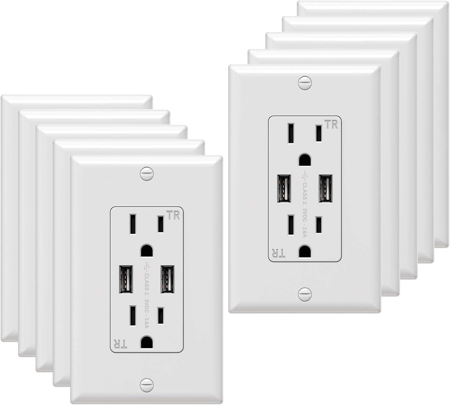 USB Wall Outlet 3.6A Dual High Speed USB Charger Electrical Outlet 15A/125V TR Receptacle 10