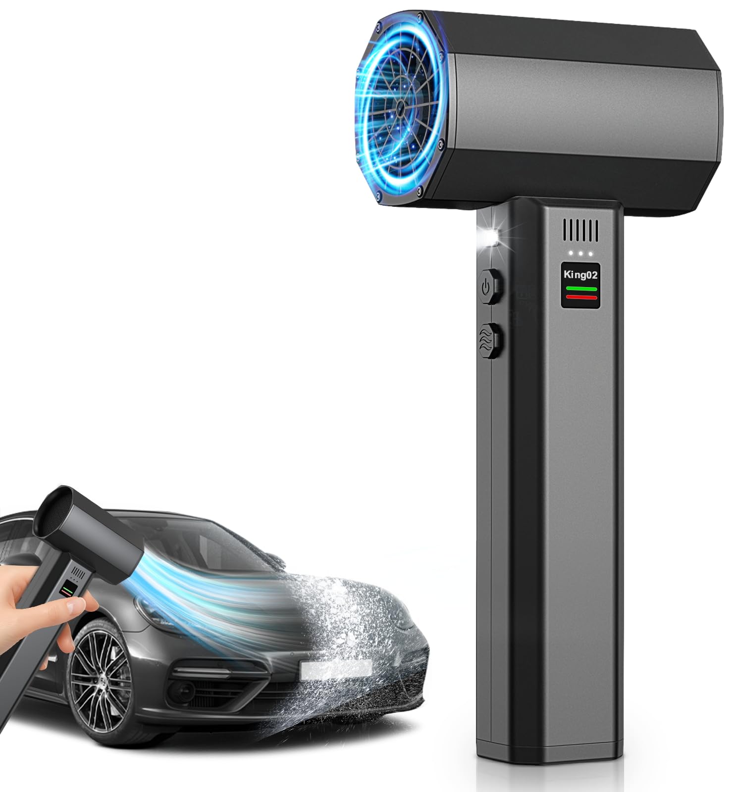 QOLiFe ブロワー エアーブロワー 洗車 エアダスター 24000mAh高性能電池 照明ライト付き 4段階風量調整 充電式 電動エアダスター 最大40分間連