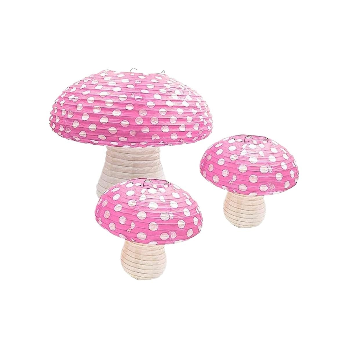 3Pcs Mushroom Paper Lanterns for Jungle Wonderland Themed Birthday Party Decor Mushroom Ornament(Pink)