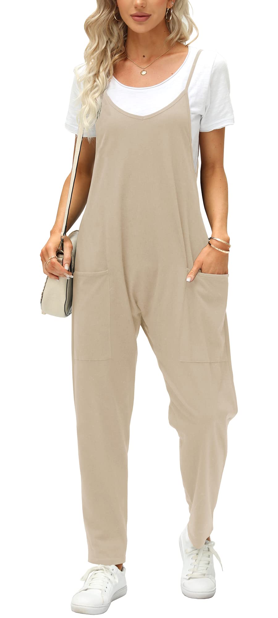 Ebifin Latzhose Damen Arbeitshose Sommer Lose Overall Jumpsuit Ärmelloser Latzhosen mit Große Taschen.