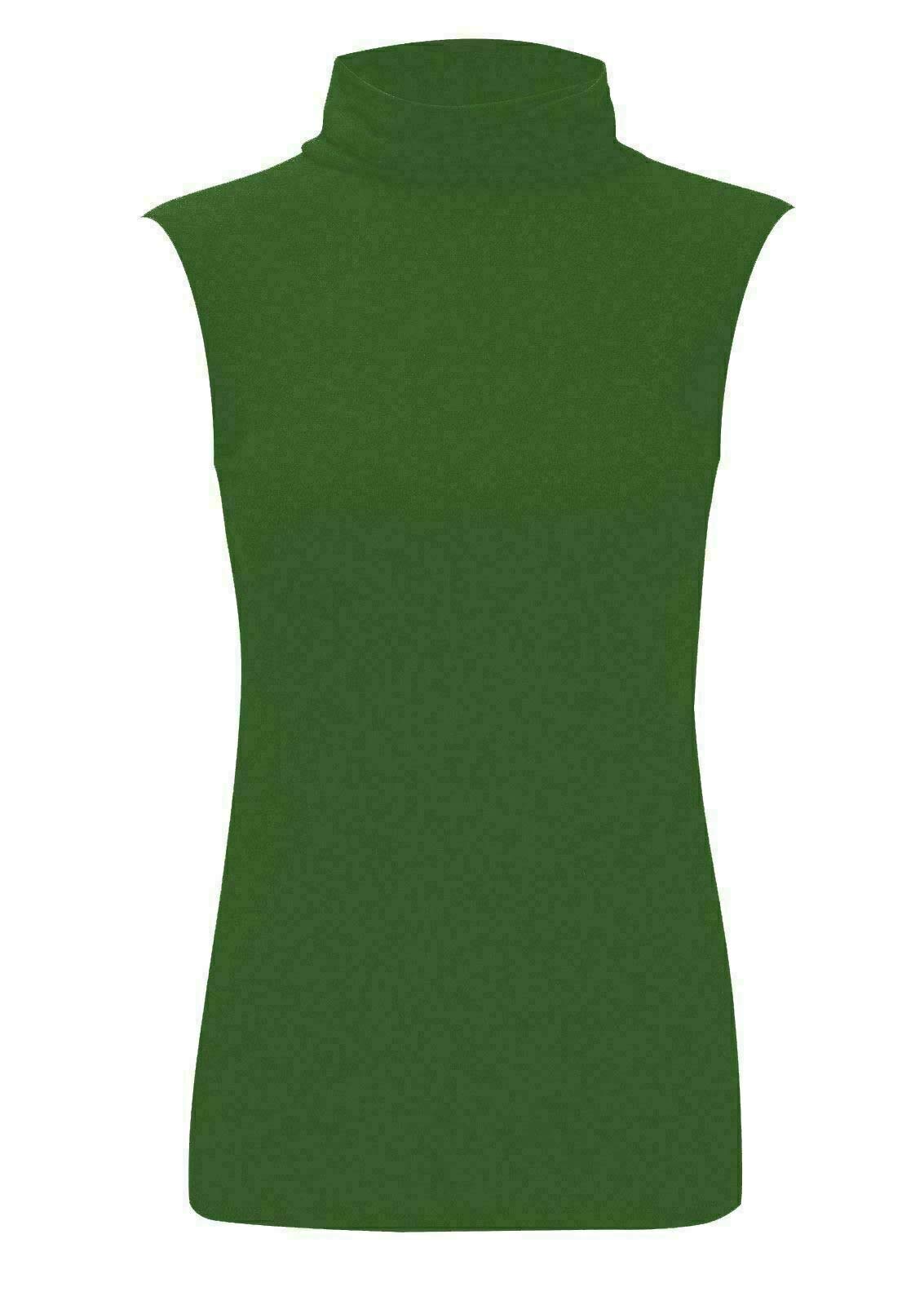 Womens Polo Neck Plain Ladies Stretch Sleeveless Vest Turtle Neck Top Roll Neck Jumper