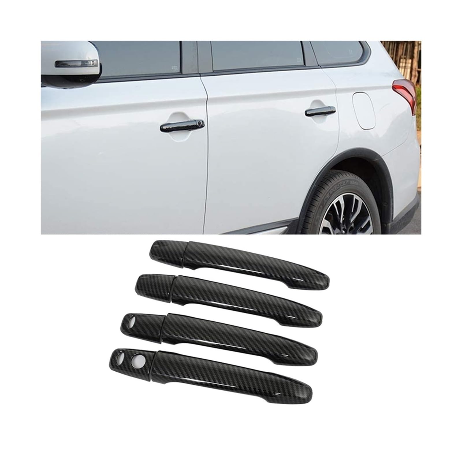 NVNZMFPPW for Mitsubishi for Lancer for Evolution X for Outlander ASX with Keyless Holes Carbon Fiber Car Exterior Door Handle Cover 4Pcs