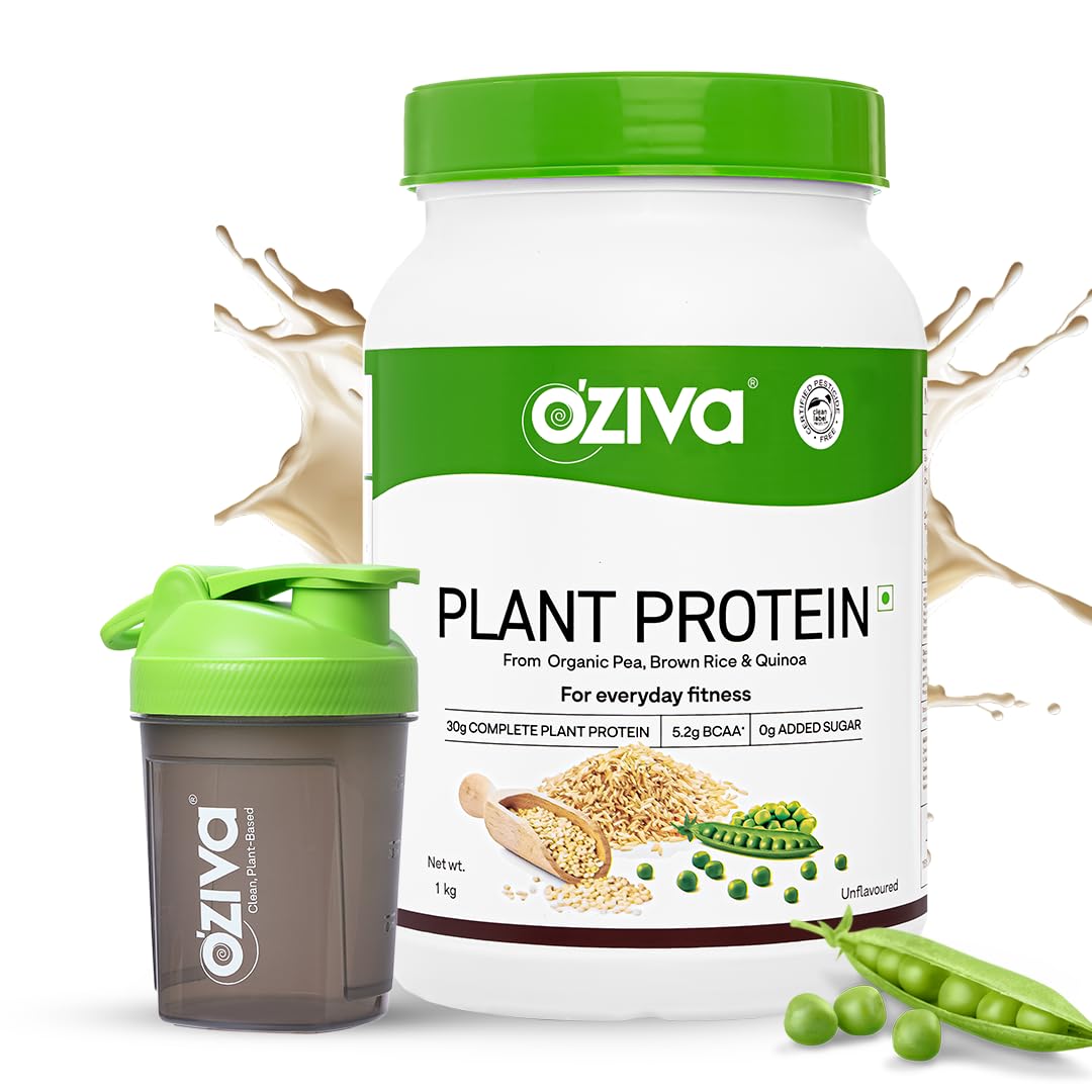 OZiva Organic Plant Protein for Everyday Fitness | 30g Protein - Pea Isolate | Complete Plant Protein Powder for Men & Women | No Added Sugar, Certified Clean & Vegan (Unflavoured, 1kg + shaker) (B09VGSVRXH) Amazon Price History, Amazon Price Tracker
