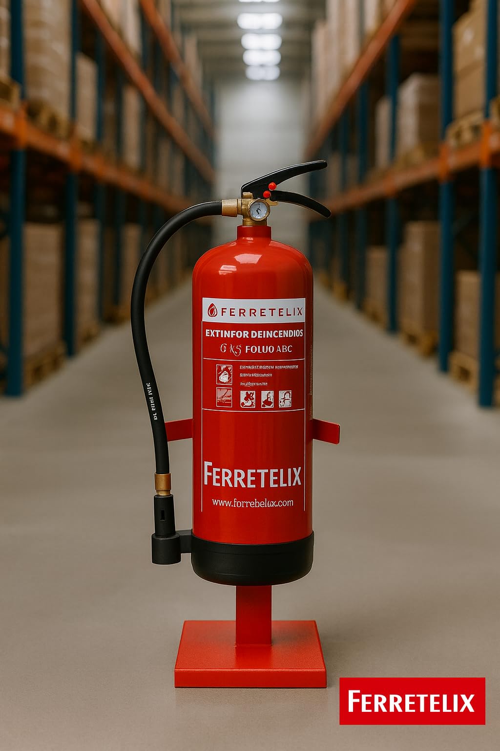 FERRETELIX® Supporto a pedale estintore 6 kg ABC e 2 kg CO2 compatibile con i due tipi di attacco a parete