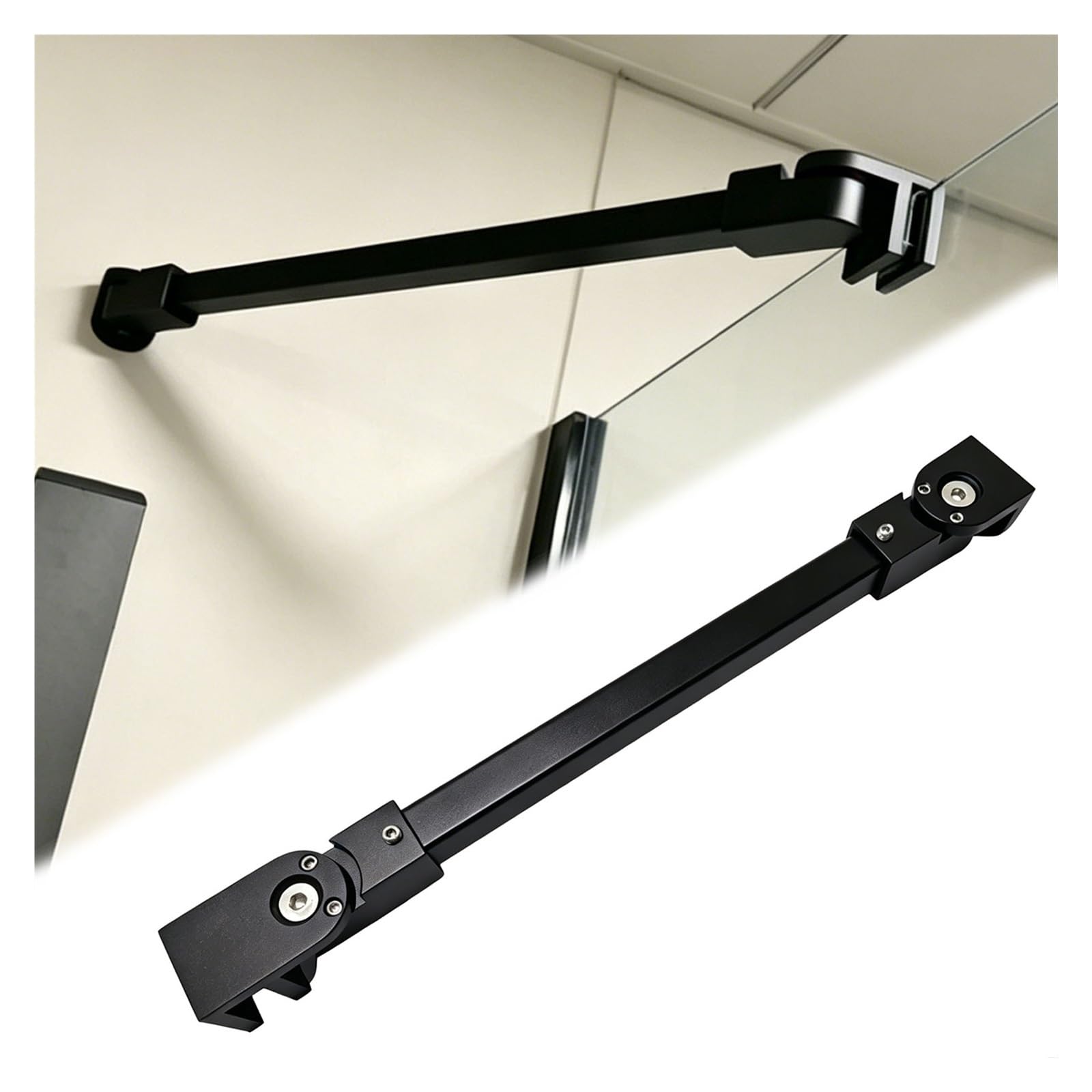Adjustable Wall to Glass Supporting Rod, Stainless Steel Shower Door Brace Bar, Multi-Angle Swivel Fixed Panel Bracket for 5/16"-1/2" Frameless Glass(Black,50in(127cm))