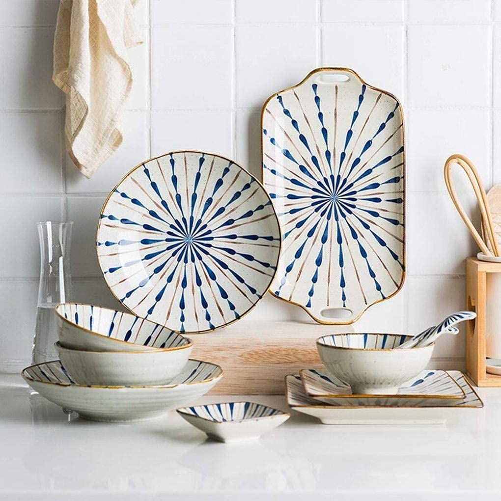 Zestaw obiadowy, 38 elementów, wzór fajerwerków, ceramiczny zestaw obiadowy, porcelanowa zastawa stołowa z miskami, talerzem obiadowym, łyżką i serwisem dla 8 osób