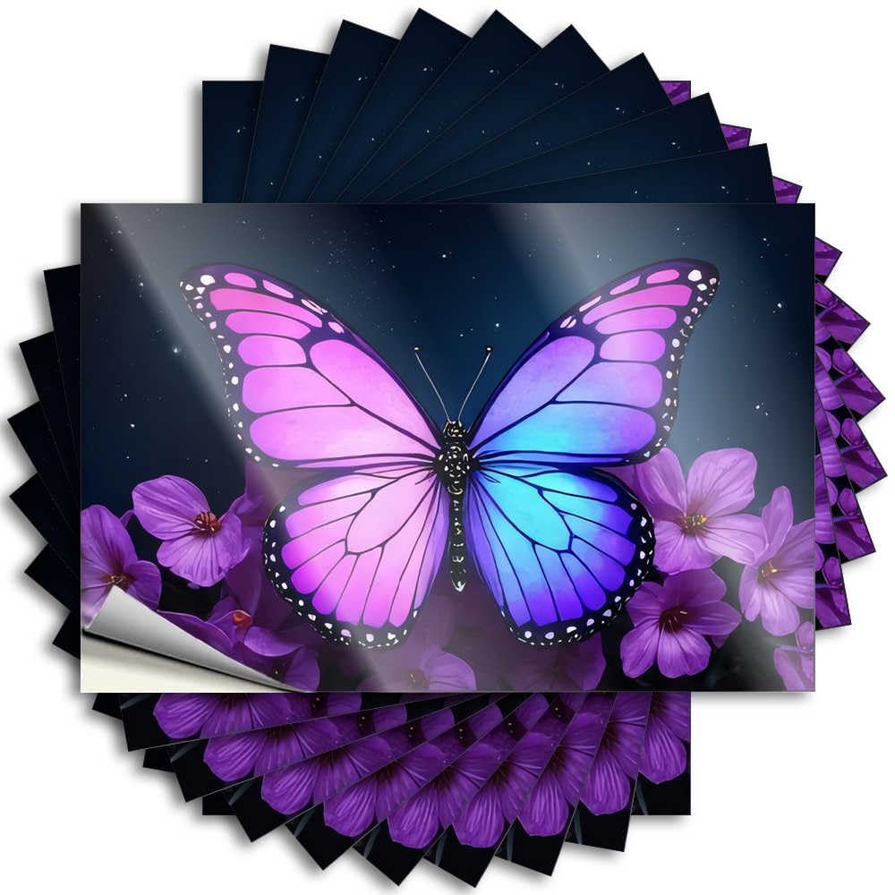Enchanted Night Butterfly in Purple Flowers Funny Bar Decor Tall - Lettering Sticker Tumbler Waterproof Decal(12X18CM)