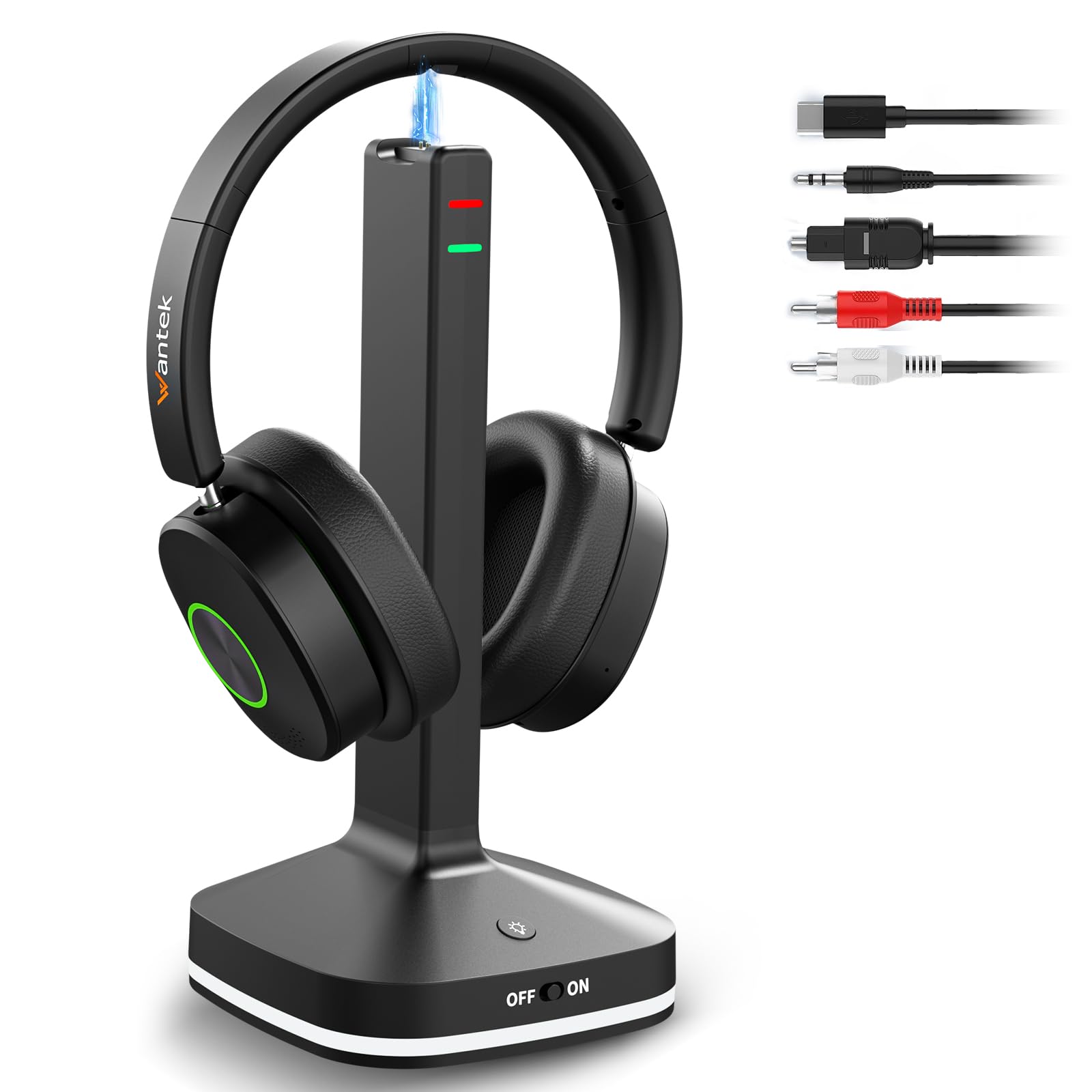 Wantek Cuffie radio per TV, senza fili, per anziani con stazione di ricarica, senza ritardo audio, Bluetooth 5.4, cuffie over-ear con 3 modalità audio