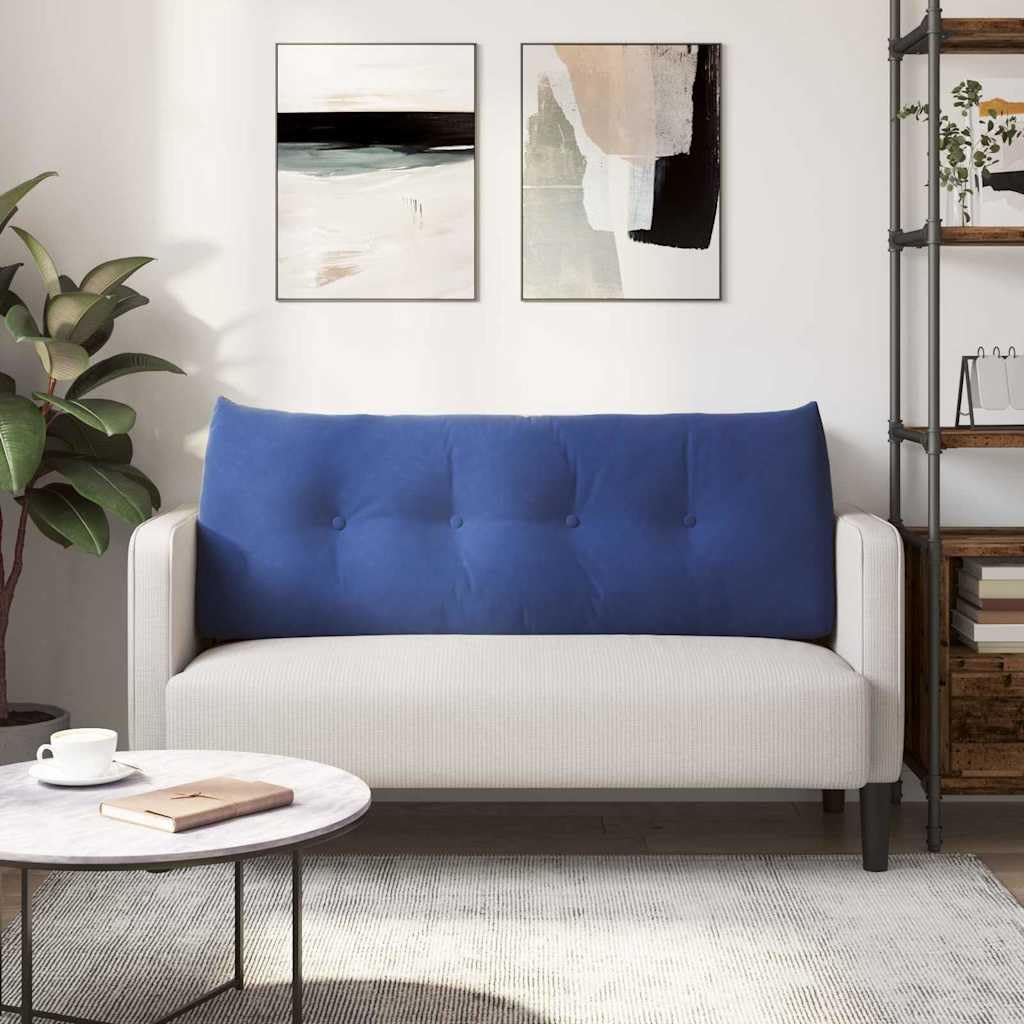 Rückenkissen Polizeiblau 120x24x50 cm Samt - Ergonomisches Keilkissen mit Seitentasche und Knopf-Fixierung - Weiches Lesekissen & Sofakissen für Bett, Couch und Büro im Innenbereich