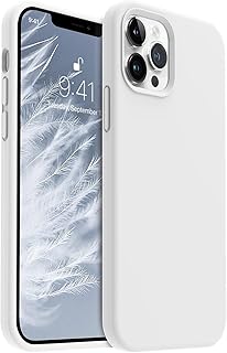 جراب حماية ببطانة داخلية ناعمة من المايكروفايبر مقاومة للخدش، جراب سيليكون سائل مطاطي مقاوم للصدمات والسقوط متوافق مع موبايل آيفون 12 برو ماكس (أبيض)