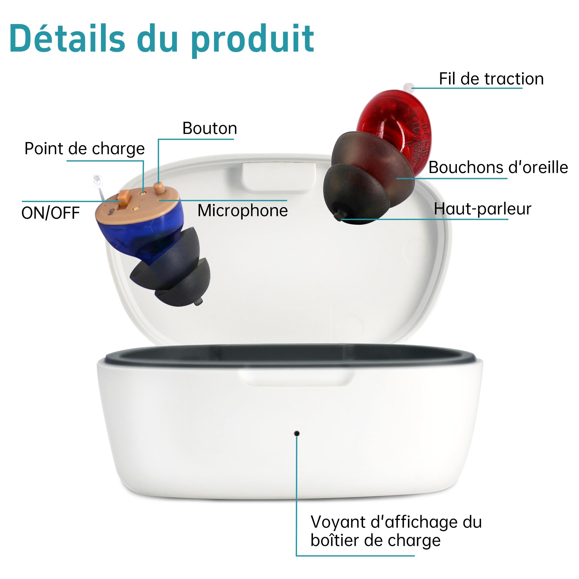 Amplificateurs auditifs rechargeable, pour regarder la télévision et écouter de la musique, 15 heures d’utilisation