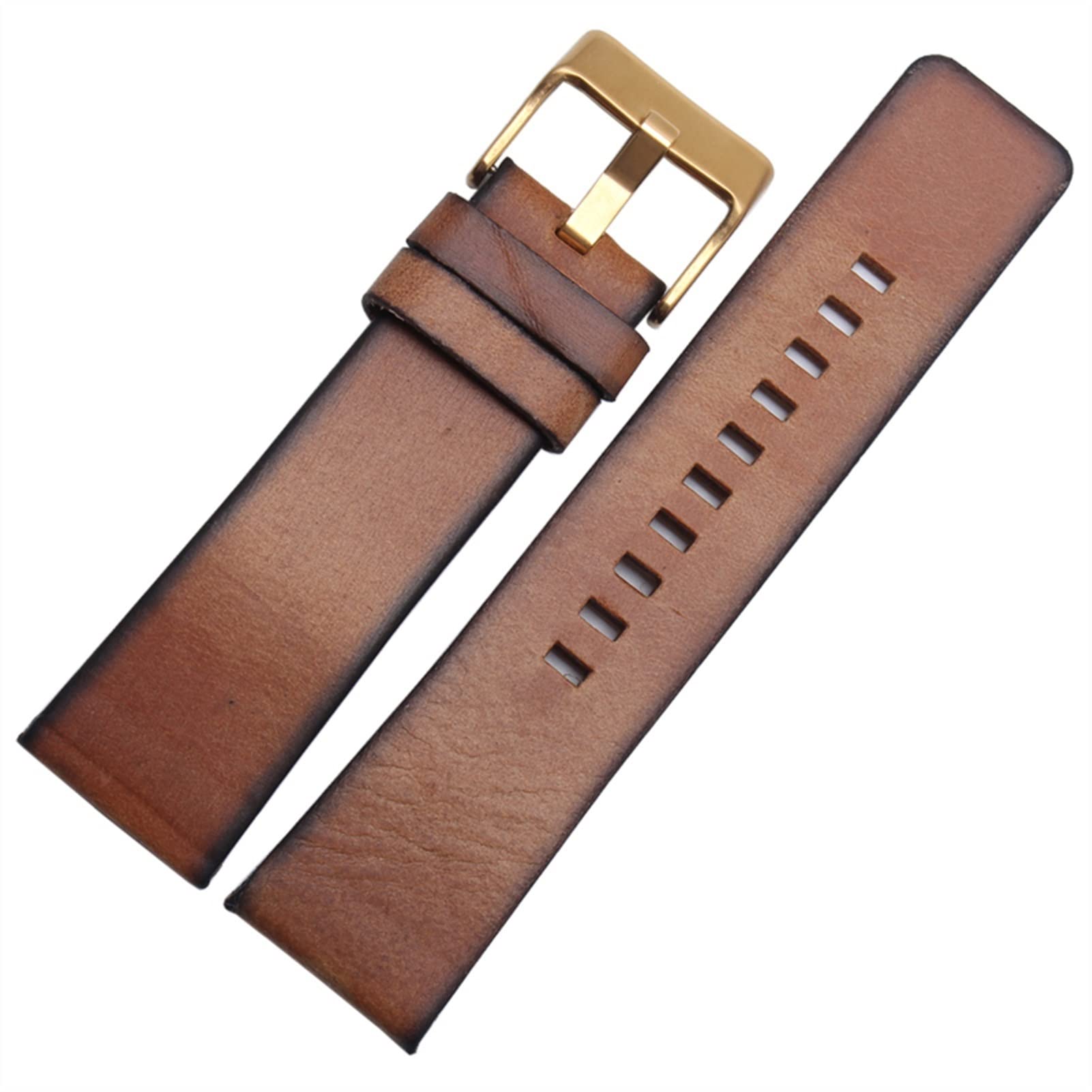 HTRJAPL 22mm 24mm 28mm Leather Strap Watch Strap Fit For Diesel Watch Strap(Brown-Gold Buckle,22mm)