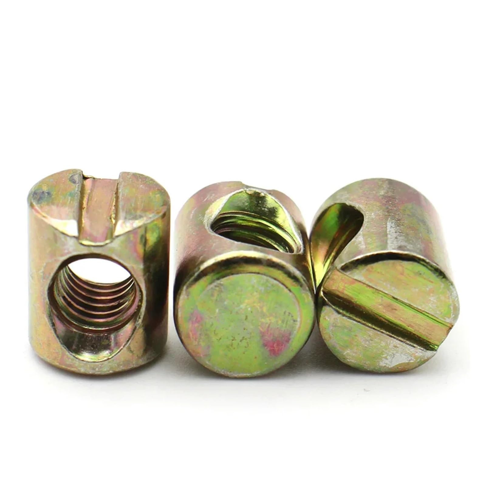 Nakrętki beczkowe do mebli, Opakowanie 6 nakrętek z otworem poziomym, z rowkiem i osadzonym w nich kołkiem, M4-M8(M8x17mm)