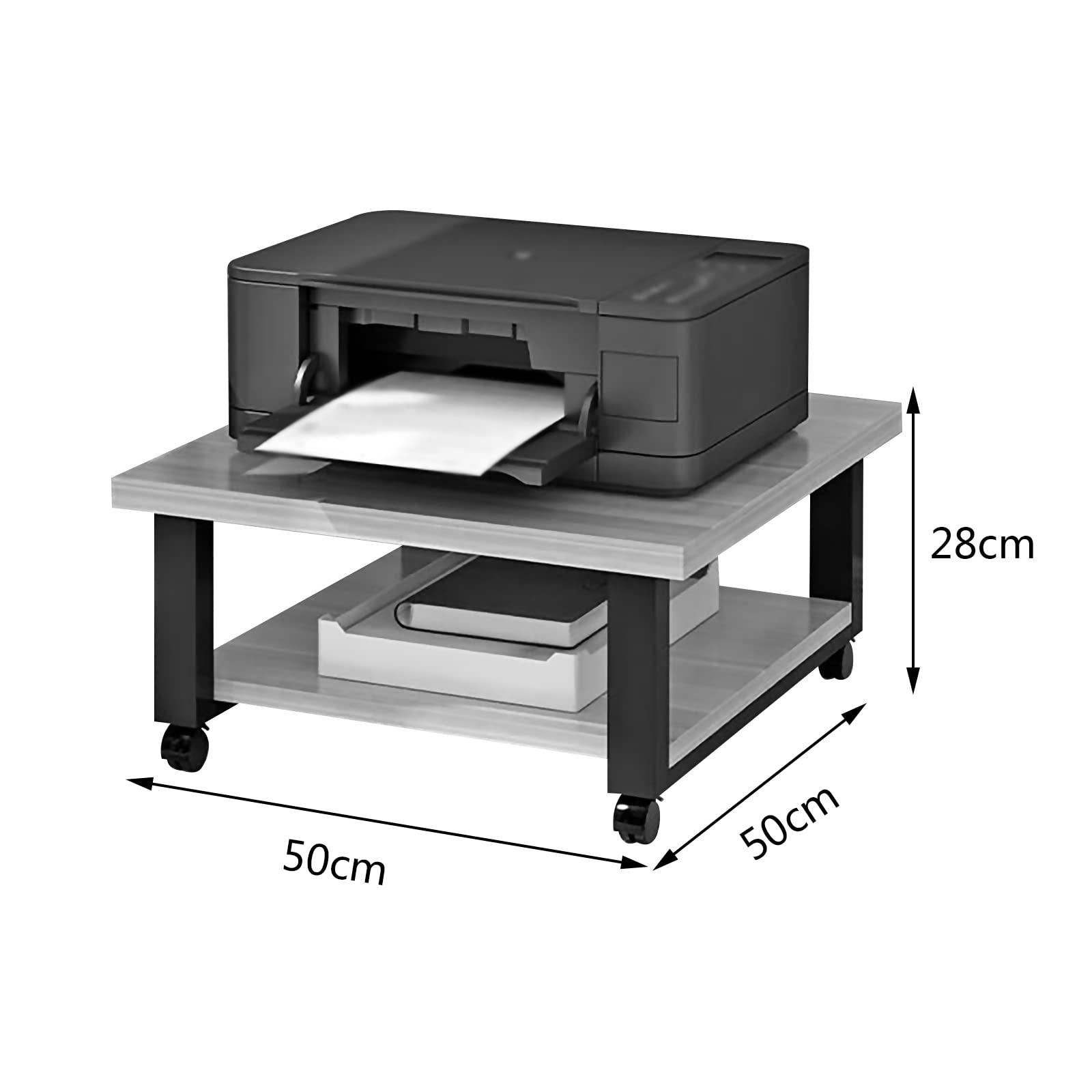 Rollender Druckerwagen,Beweglicher Bodenstehender Multifunktionsdrucker Faxscanner Kopiererwagen,für Heimschlafzimmer Büro Schule(Size:50x50x28cm,Color:Nussbaum hell)