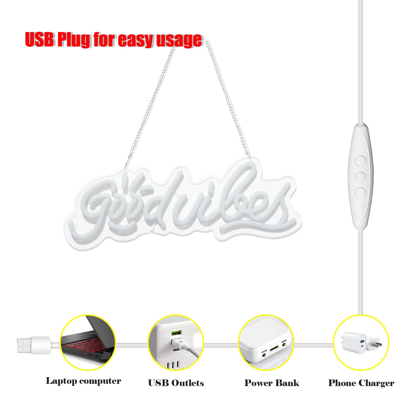 Neonowy znak Good Vibes do dekoracji ścian w tle, ściemniany i zasilany przez USB, podświetlany znak LED, neonowe znaki świetlne na prezenty, imprezę, klub, dla dzieci, dorosłych, unikalny