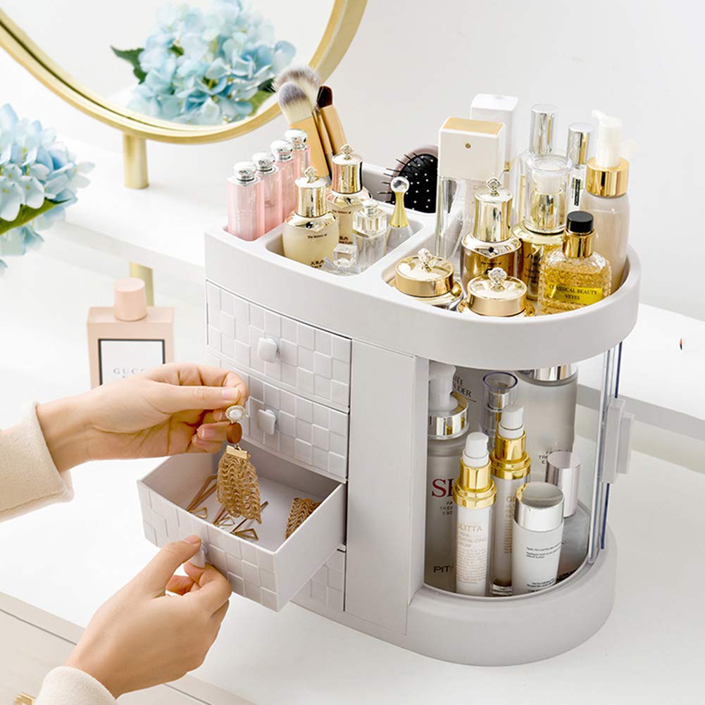 Caja Organizador de Maquillaje, Organizador de Cosméticos, Compartimento de Almacenamiento de Cosméticos con Múltiples Funciones Saludable, White