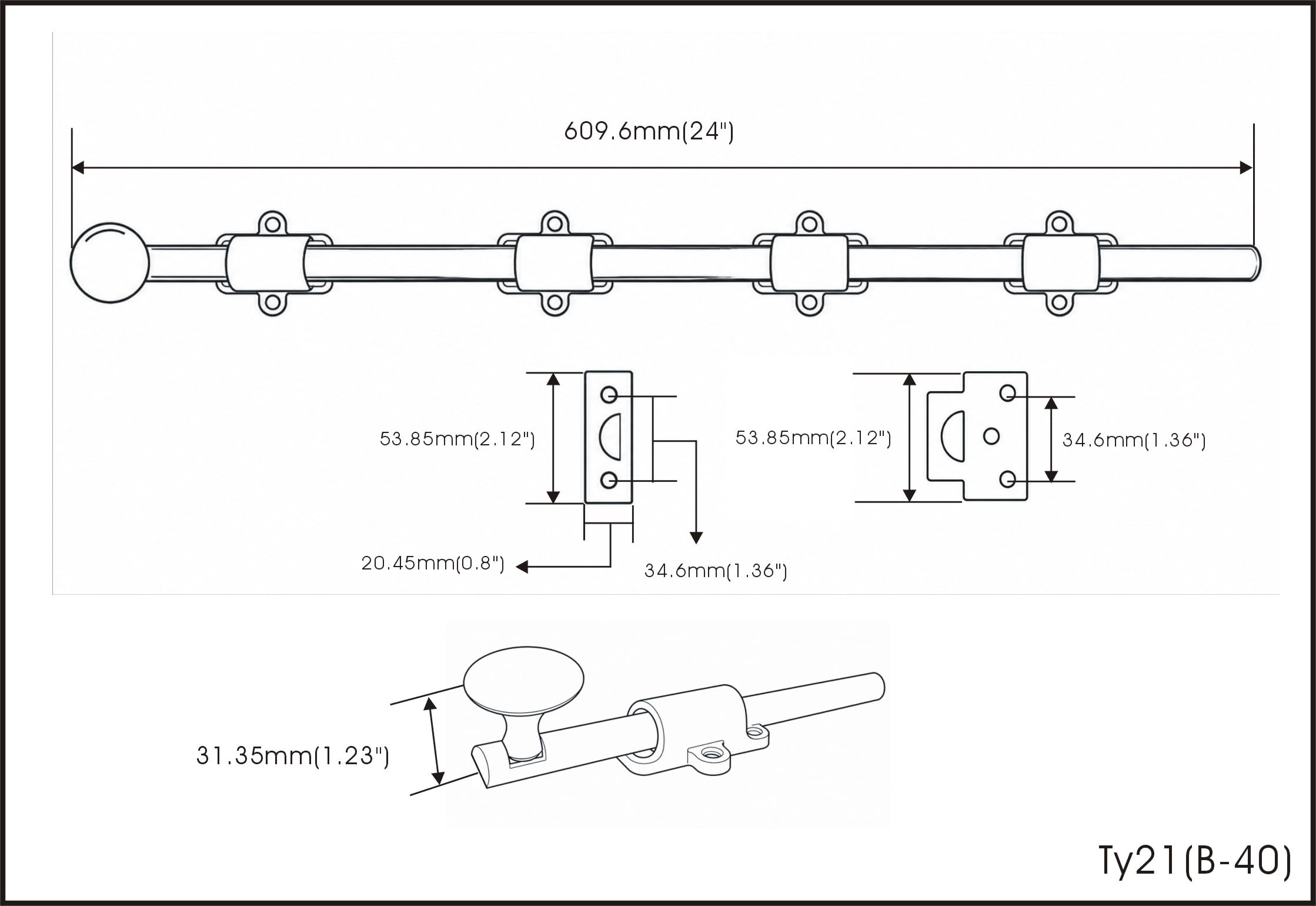 QCAA Massiver Messing-Türriegel, 10,2 cm, 15,2 cm, 20,3 cm, 30,5 cm, 45,7 cm und 61 cm ORB (61 cm)
