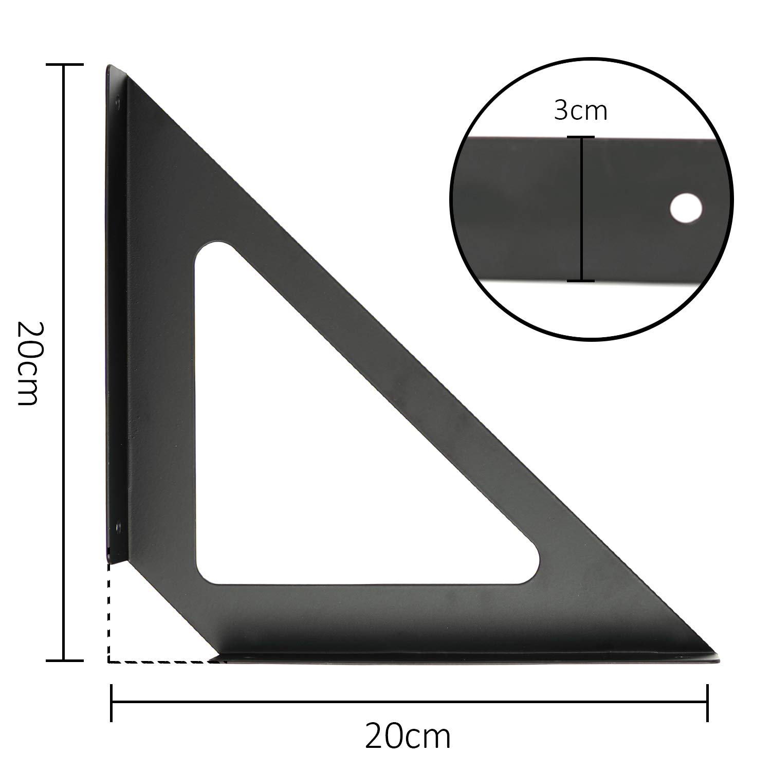 Shelf Brackets Triangle 20 cm, Wall Mounted Industrial Black Corner