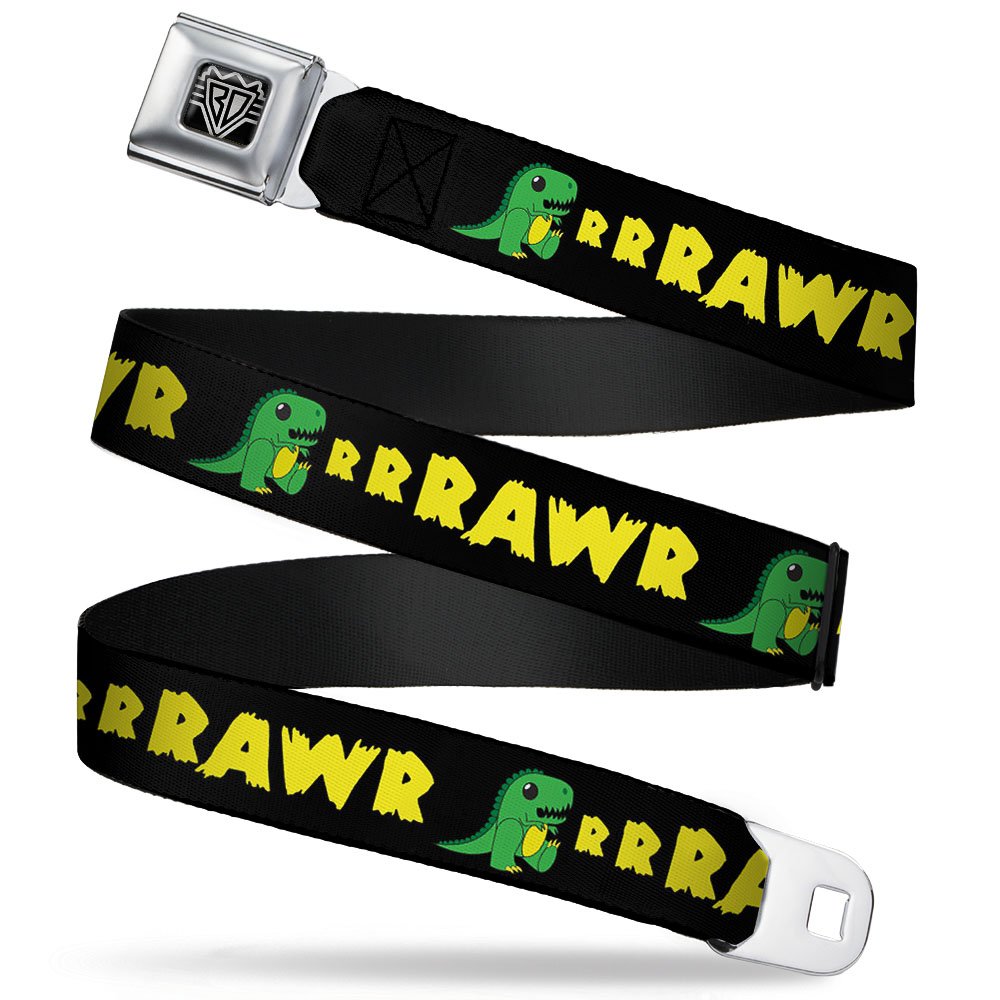 Buckle-Down RRRAWR Sicherheitsgurt Dinosaurier schwarz/grün/gelb 2,5 cm breit 50,8-91,4 cm lang