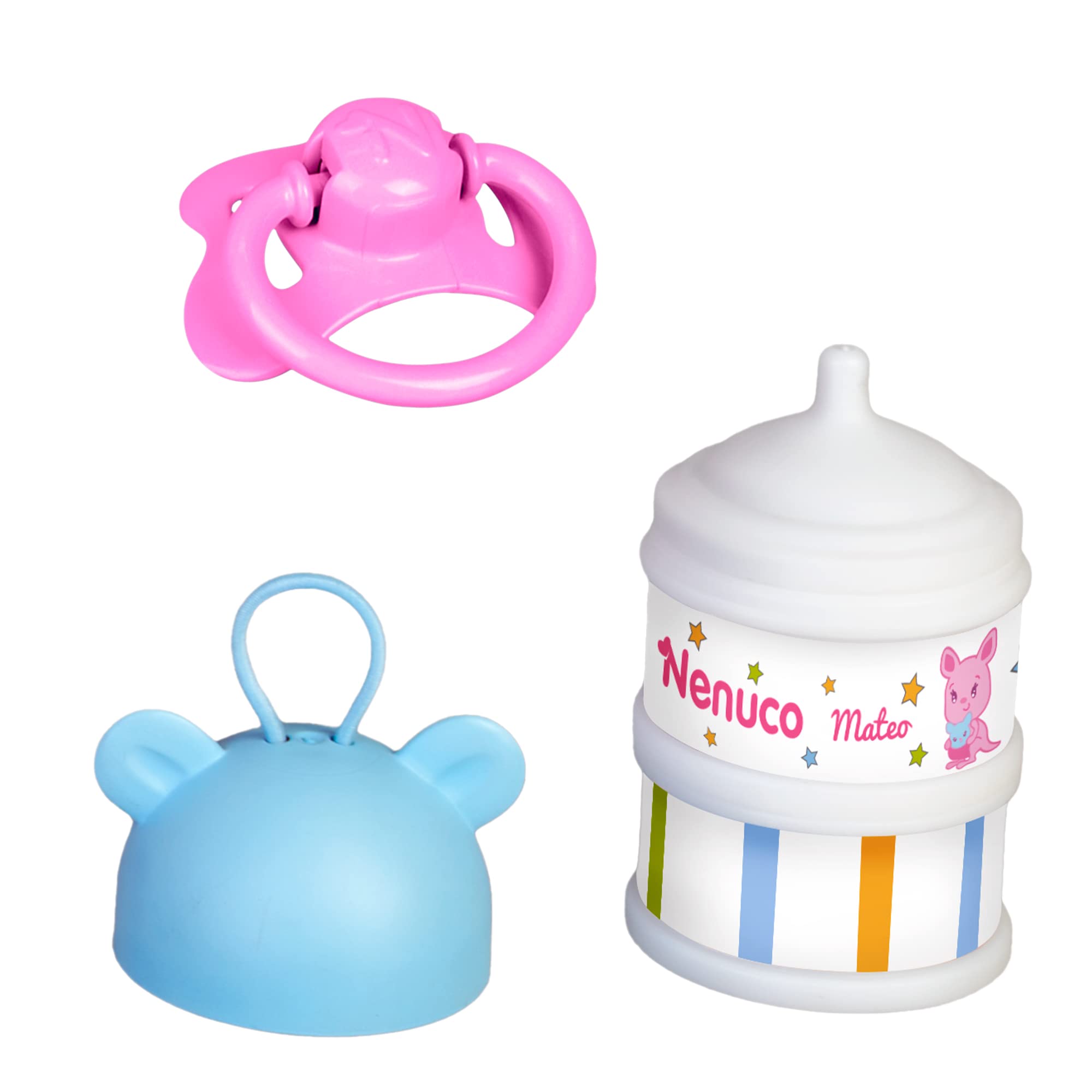 Nenuco - De Paseo con Mateo, muñeco de Cuerpo blandito 35 cm, con Mochila portabebés para trasportín 2 en 1 Que se transforma en Hamaca, con Accesorios de Juguete, Chupete y bibe, Famosa (700017206)