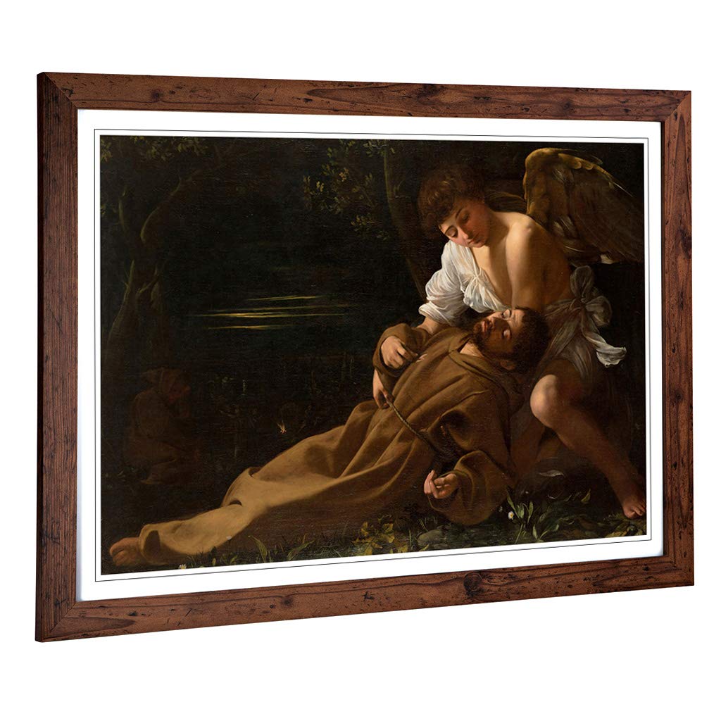 Big Box Art Framed Print of Michelangelo Caravaggio St Francis of Assisi in Ecstacy Design | Wall Art Picture| Home Decor for Living Room, Bedroom, Office, Walnut, A2 / 24.5x18 Inch / 62x45cm