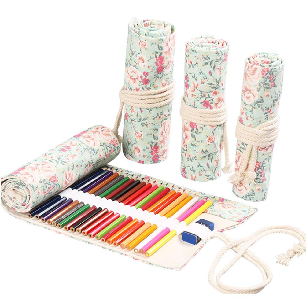 NANANA Bolso para Lápices con Orificios 12/24/36/48/72 Bolsa de Bolígrafo Enrollable de Gran Capacidad de Lona de Estilo étnico, Portalápices de Lona para Almacenamiento de Lápices[3 pcs],#5,72 Holes