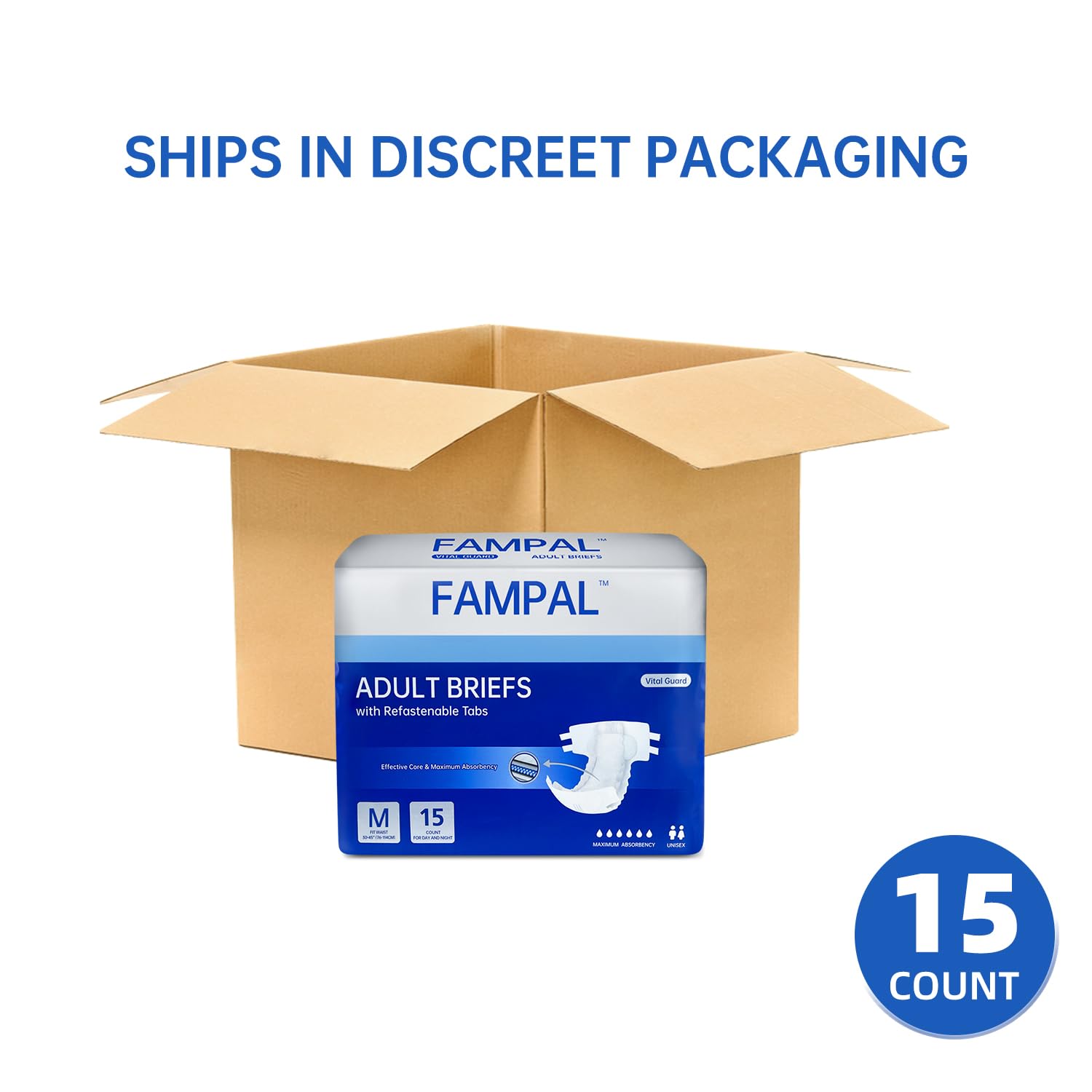 Vital Guard - Pañales para adultos, calzoncillos desechables para incontinencia con pestañas para hombres y mujeres, máxima absorción, control de olores, mediano, 15 unidades