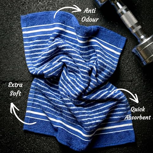 Image of Athom Living Premium Hand Towels- Cotton, 400 GSM, Ultra Soft, Quick Dry, Highly Absorbent | for Hand, Kitchen and Gym | 60 * 40 cm, Pack of 4 (Blue)