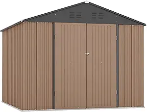 Garvee 7.5 x 8.5 FT Storage Shed, Outdoor Metal Storage Shed for Outdoor with Lockable Door and Air Vent, Large Metal Tool Sheds, Utility Tool Storage House for Patio Garden Lawn Backyard, Brown