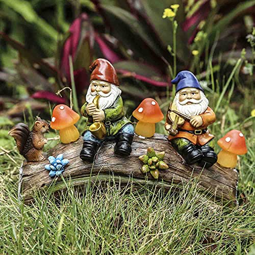 Jy.cozy Garden Gnome Statues - Resin Squirrel Gnomes Figurine Solar Led Mushroom Lights On Log, Outdoor Spring Decorations For Patio Yard Lawn Porch, Ornament Gift #TOP3