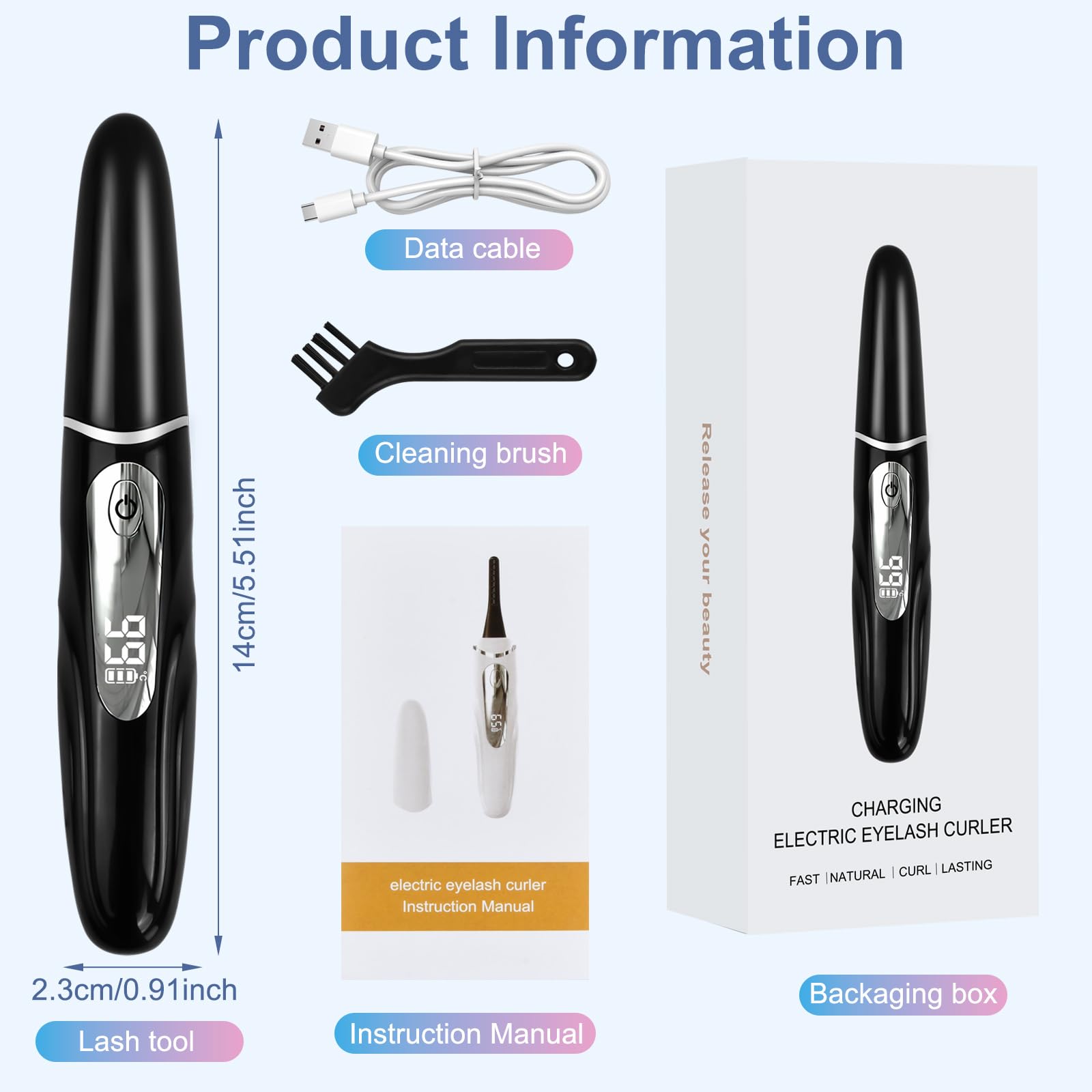 Rizador Pestañas, Rizador Pestañas Electrico, Heated Eyelash Curler, Control Preciso de Temperatura, Calentamiento Rápido, Potencia Inteligente Off, Uso Rápido y Sencillo