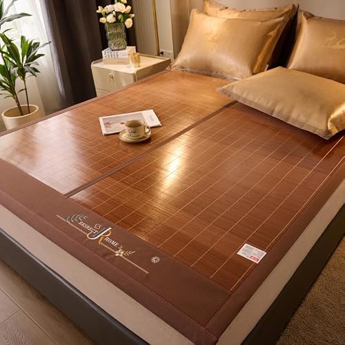 EGZASDI Summer Bamboo Mat Bed, Bamboo Summer Mat Cooling Non-Slip Foldable Washable Multiple Sizes(L,150 * 195CM)