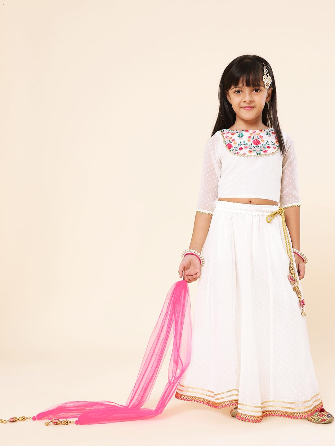 A.T.U.N. (ALL THINGS UBER NICE) Lehenga i bluzka z haftowanym zestawem Dupatta dla dziewczynek | Etniczny zestaw odzieży na świąteczne okazje