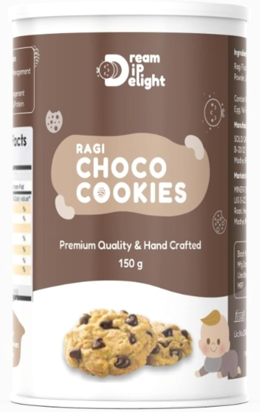 Dream Dip Delight Ragi Choco Cookies | Ragi Cookies | Tasty & Healthy Cookies For Childrens | Jaggery Cookies with no Maida | Digistive Cookies with No Artificial Preservatives & Flavours | Gluten-Free | 150gm