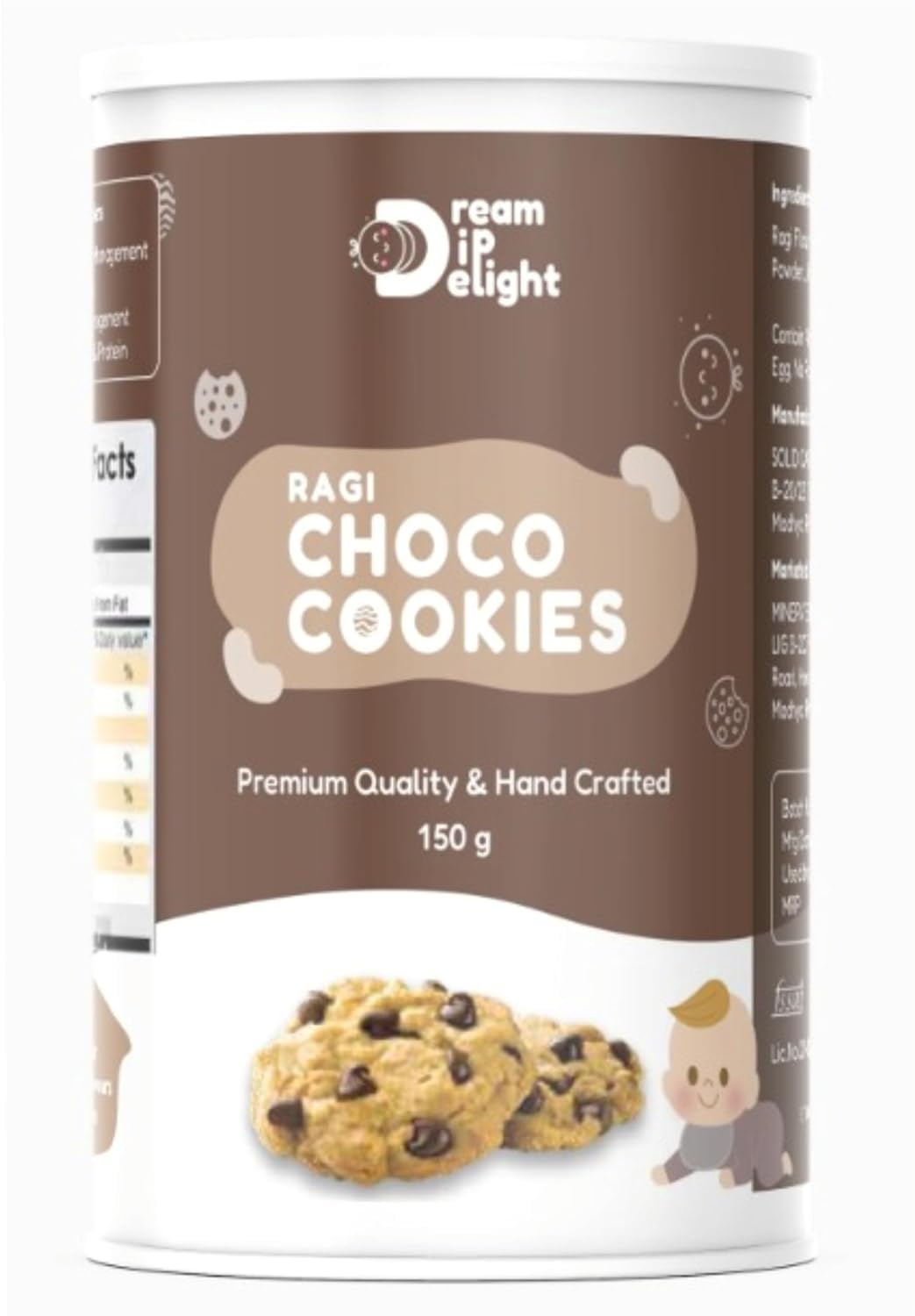 Dream Dip Delight Ragi Choco Cookies | Ragi Cookies | Tasty & Healthy Cookies For Childrens | Jaggery Cookies with no Maida | Digistive Cookies with No Artificial Preservatives & Flavours | Gluten-Free | 150gm
