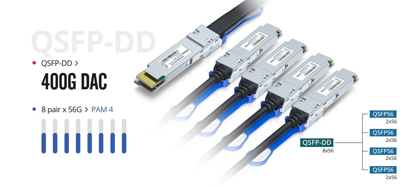 10Gtek 400G QSFP-DD(PAM4) to 4X 100G QSFP56, Passive Copper DAC Cable for Mellanox MCP7F60-W003R26, 3-Meter(10ft)